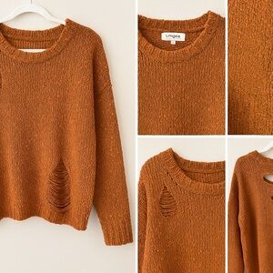 Umgee Distressed Chunky Knit Sweater | Rust Brown Textured | Size M